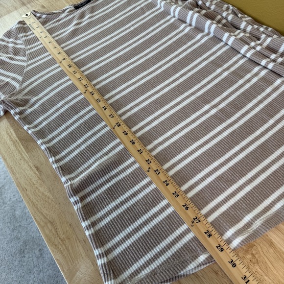 Susan Graver Weekend Striped Brushed Rib Knit Tunic Size 2X Khaki Brown Top - Picture 8 of 9